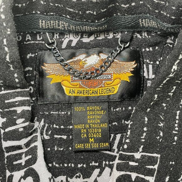 VINTAGE Harley Davidson 2000s Button Shirt Mens M | Black AOP Short Sleeve - Picture 4 of 6